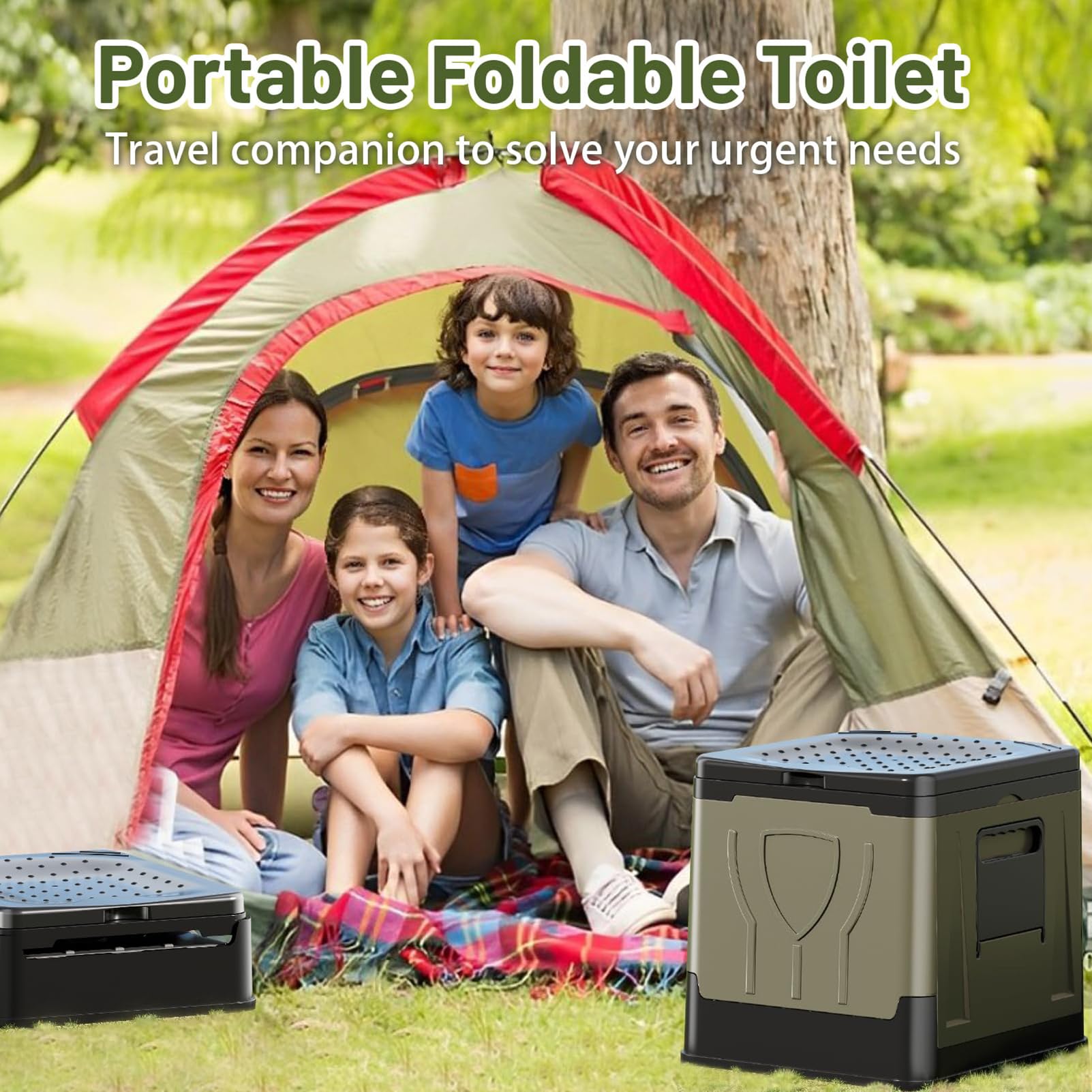Inodoro portátil de camping con soporte para teléfono y bolsas de basura, inodoro de viaje de emergencia para adultos, ideal para autocaravanas y viajes de pesca