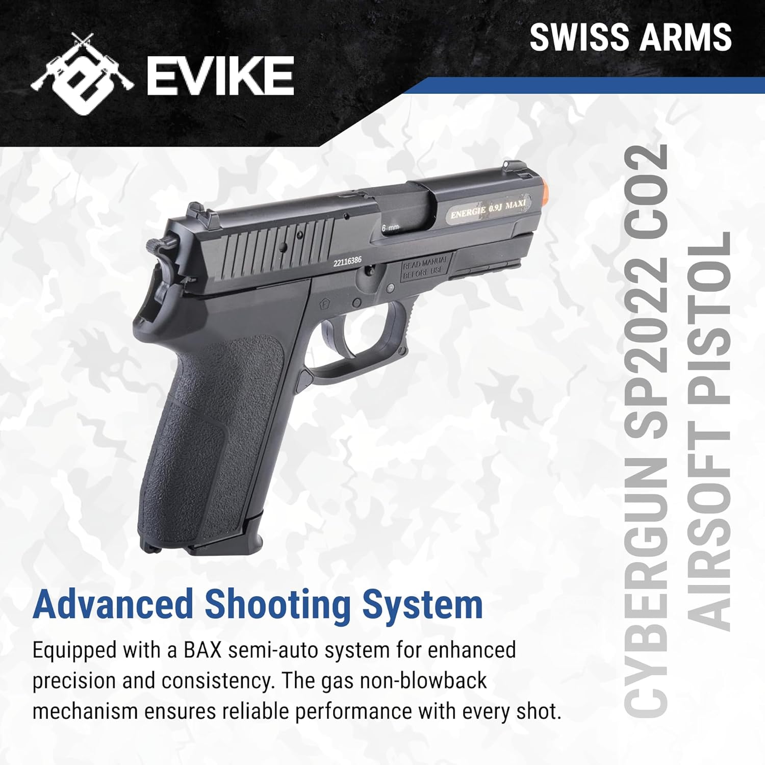 Evike x Cybergun Swiss Arms Licensed SP2022 Metal High Power CO2 Airsoft Gas Pistol