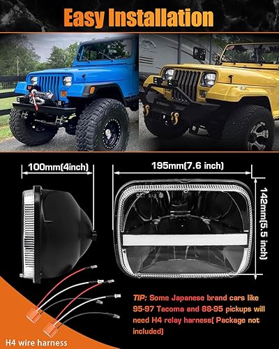 Miniatura 8 de Faros LED H6054 de 7 x 6  5 x 7 pulgadas, con proyector LED, haz sellado de altabaja, DRL ámbar y blanca