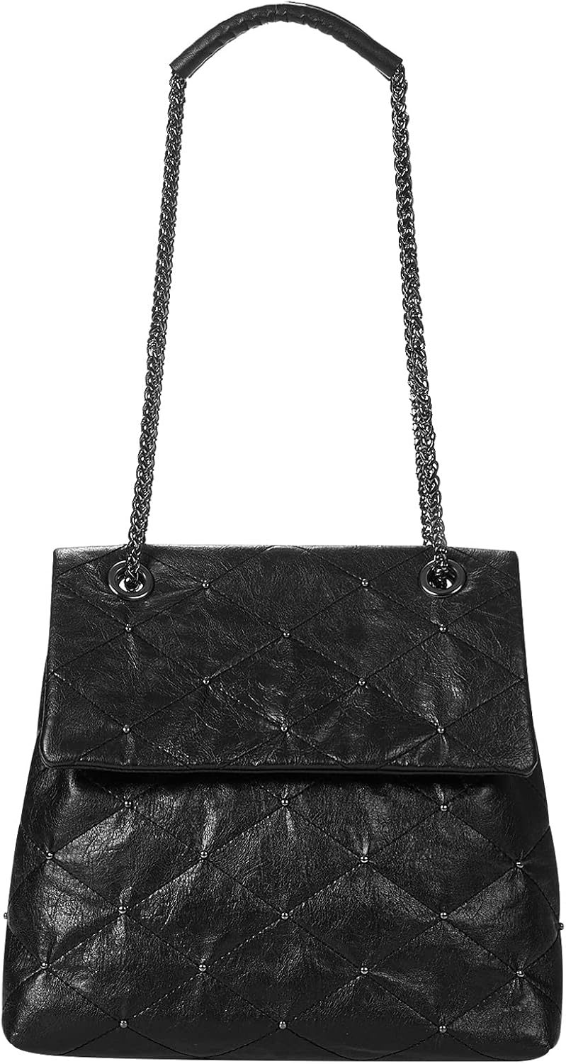 KWANI Lozenge Studded Tote Shoulder bags PU Leather Large Purses Handbag for Women, Magnetic Closure