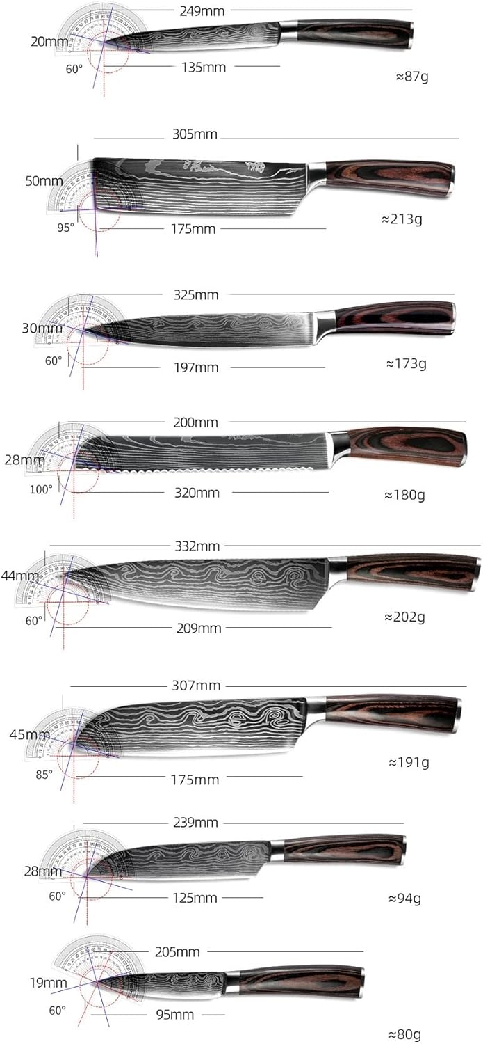 DAXXIN Kitchen Knife Sets, 10 Pcs Kitchen Knives Set Sharp Stainless Steel Japanese Nakiri Santoku Cleaver Utility Paring Slicing Petty Chef Knife, ZJH6868