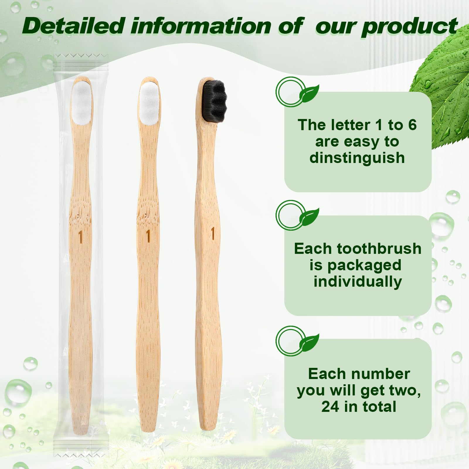 Sieral 24 spazzolini da denti con setole extra morbide in legno di bambù, 20000 setole naturali morbide, per bambini e adulti, per casa e viaggi, confezionati singolarmente (manico ondulato)