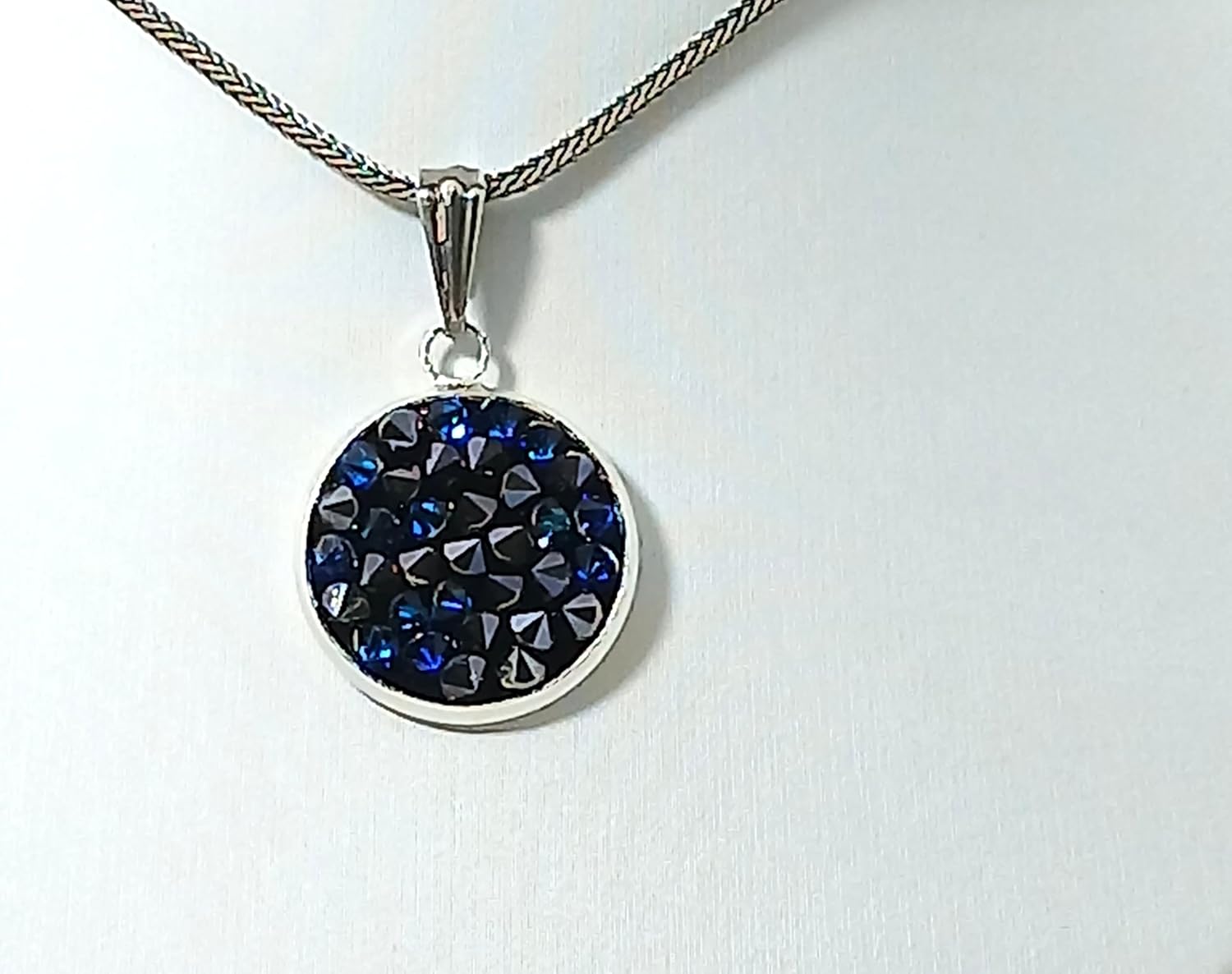 A SHER'S CREATION Minimalist Jewelry Pendant Necklace for Women & Men Silver oxide Plated with Blue Austrian Crystals – Dainty Trendy Gift for Teens, Bridal, Everyday Wear - Image 4