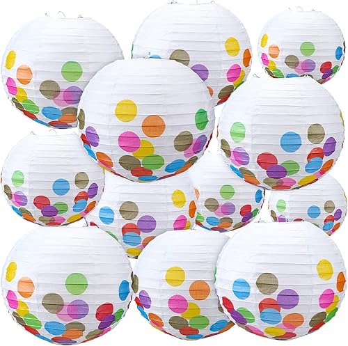 Retisee 12 decoraciones de confeti de 10 pulgadas para el aula, decoraciones de confeti para fiestas, confeti colgante, farol de papel para colgar