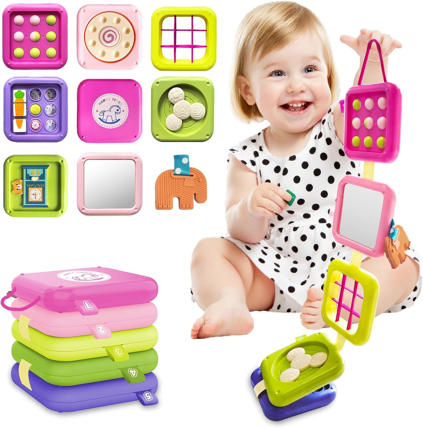 weirtoya Busy Board for 1 Year Old,Montessori Toys for 1 2 3 Year Old Boy Girl Birthday Gifts,8 in1 Toddler Toys Travel Activities Busy Cube,My First Montessori Busy Board (pale pink, pale pink)