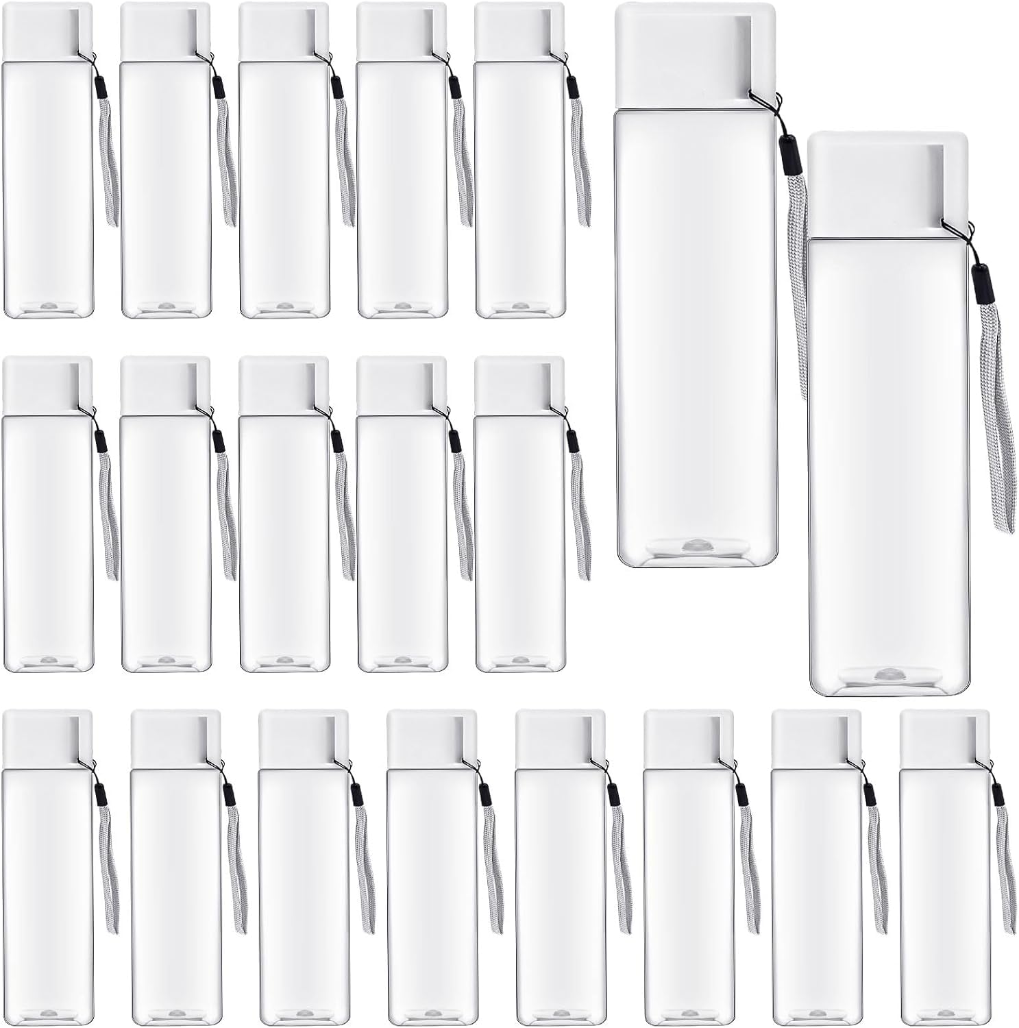 20 botellas de agua en paquete grande, 500 ml, botellas de agua de plástico reutilizables, botella de agua deportiva de boca ancha, botella de plástico rectangular para gimnasio, fitness al aire libre