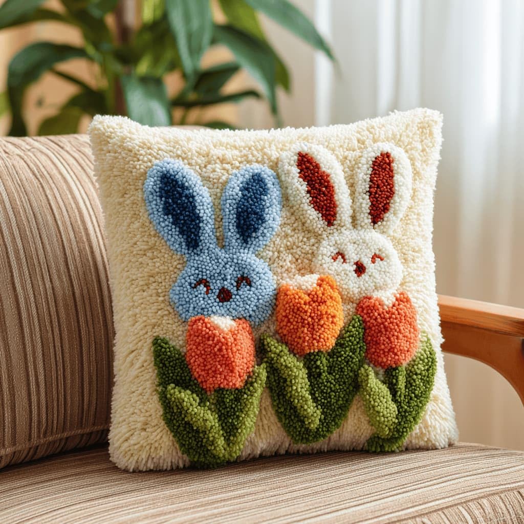 Kitquiver Latch Hook Kits for Adults Lily Rug Cover Pillowcase Beginner DIY Needlework Embroidery Kits Handmade Set Craft Sofa Home Decor 43X43Cm