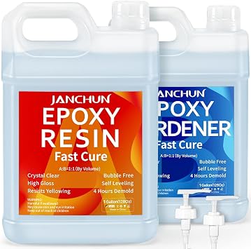 JANCHUN Epoxy Resin Kit 2 Gallon, Crystal Clear Bubble Free Resin with Pumps