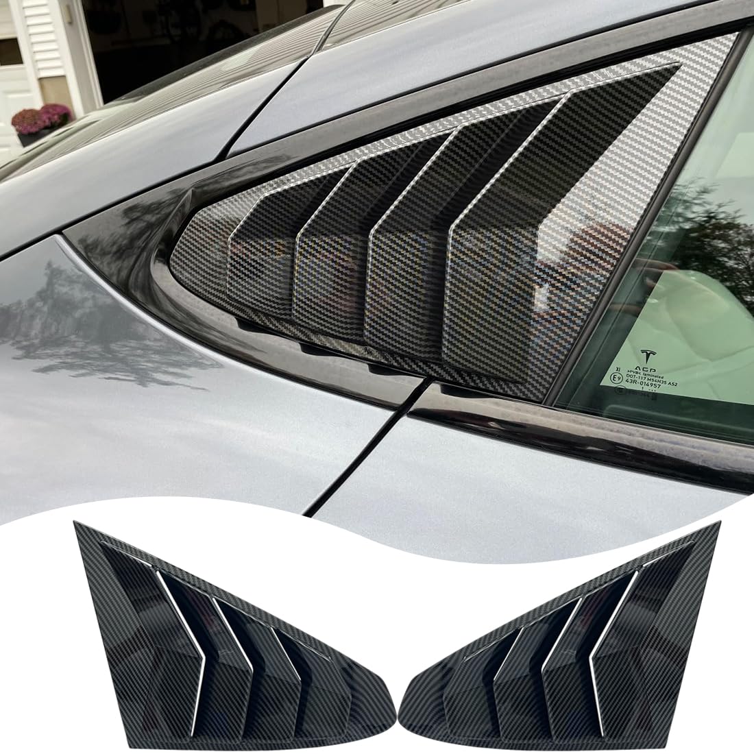 MUXEE Window Louver?2Pcs Side Vent Window Louvers for Tesla Model S 2017-2025, ABS Print Sport Window Decorative Covers, Exterior Trim Accessories - Carbon Fiber
