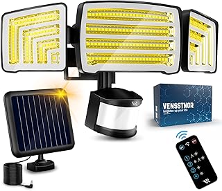 Solar Motion Sensor Flood Lights Outdoor - 4000LM 4 Lighting Modes, 72FT Sensing Distance, Split 3000mAh Solar Panel, IP65 Waterproof Security Lights with Remote for Porch Yard Patio Garage