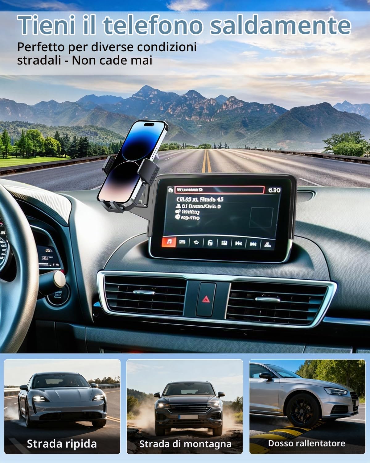 Supporto per telefono da auto per Mazda CX-3 2016 2017 2018-2020 2021/Mazda 3 2014 2015 2016 Accessori Schermo da 7 pollici Blocco automatico Rotazione a 360 ° Supporto per telefono Blocco automatico