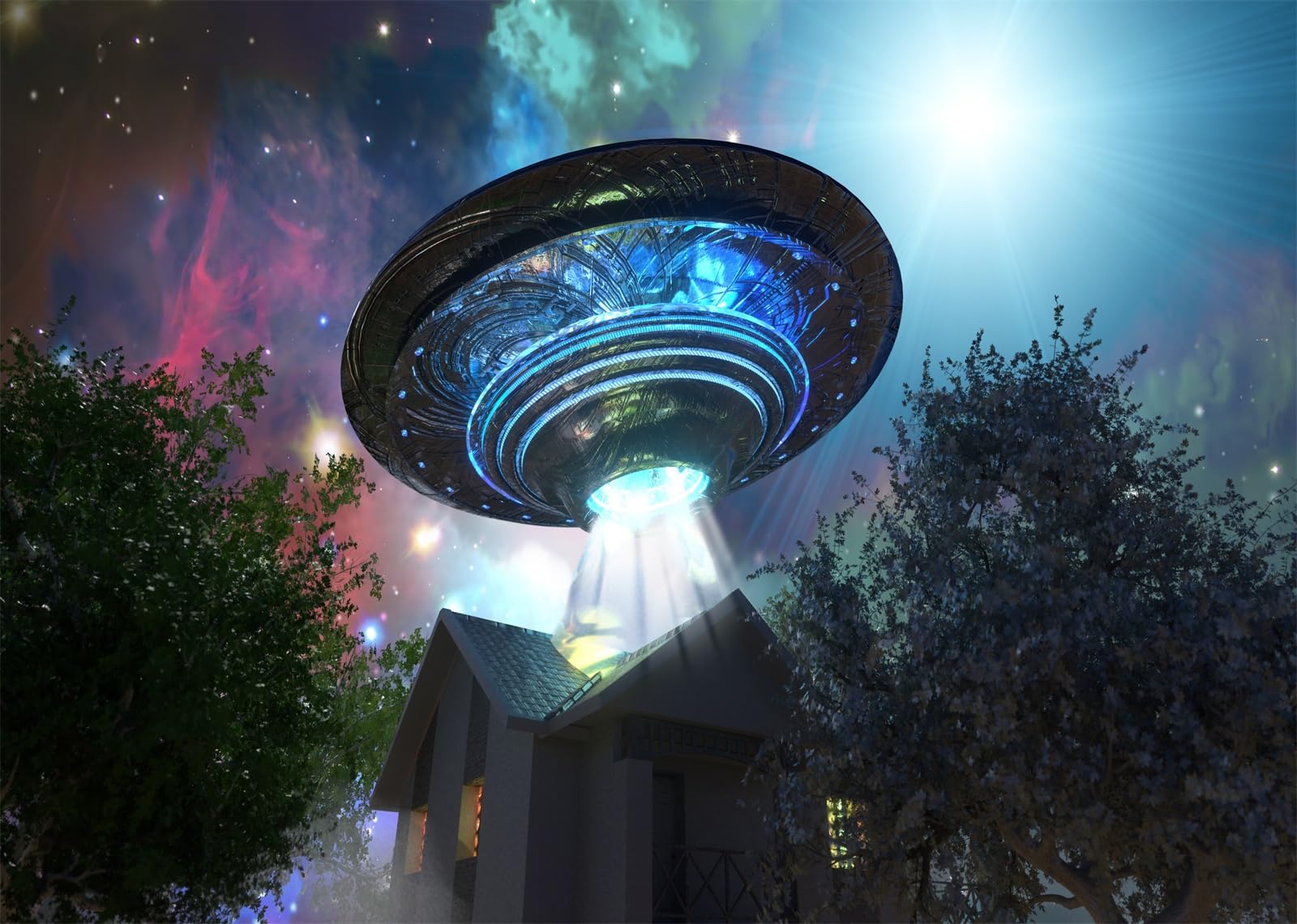12x10FT (3.6x3m) UFO Sopra Casa Di Campagna Sfondo Fotografico