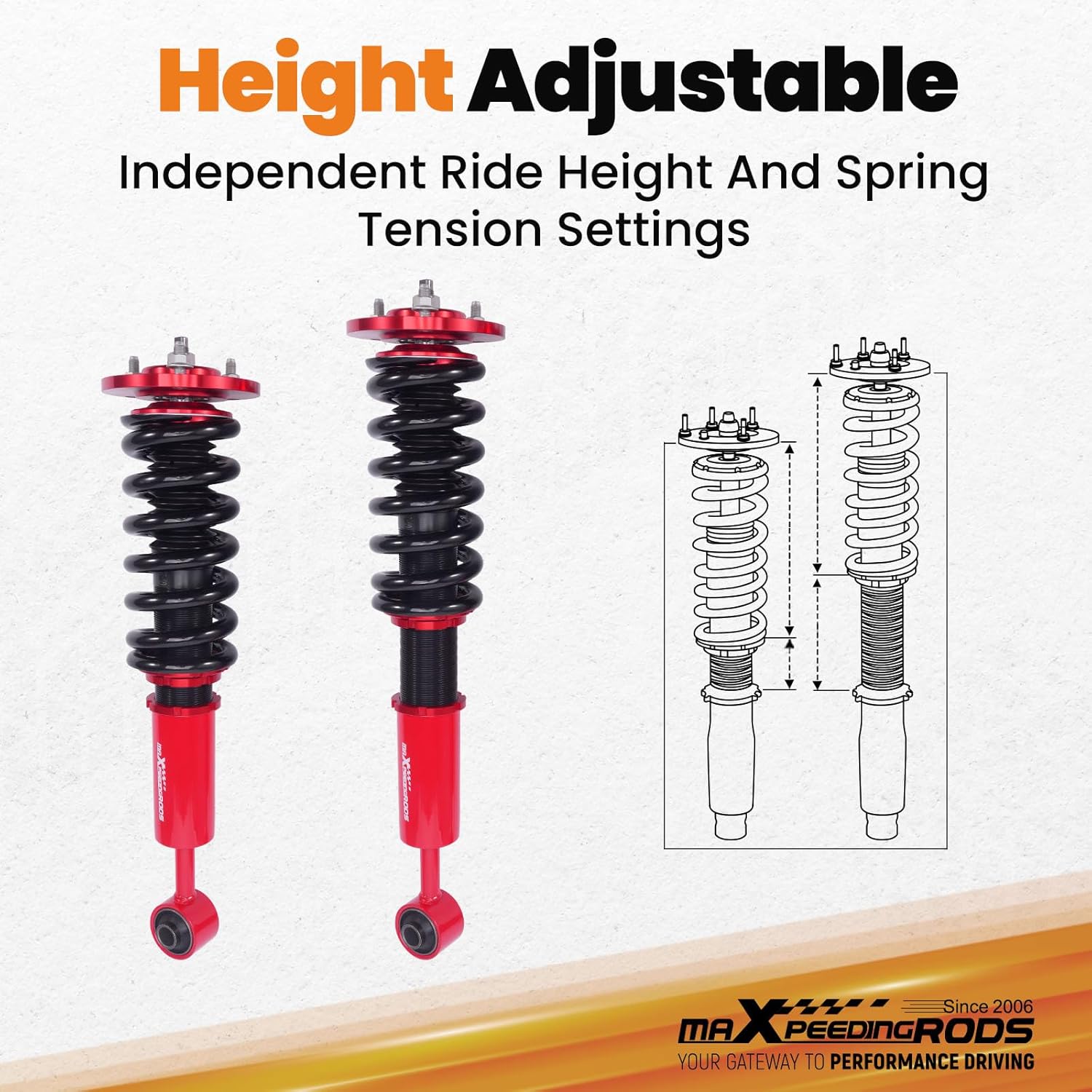 maXpeedingrods Coilovers for Ford Expedition 2003-2006, for Lincoln Navigator 2003-2006, Hight Adjustable Coilovers Suspension Kit, Preset Damping Shock Absorber Struts, Lowering Kits Red