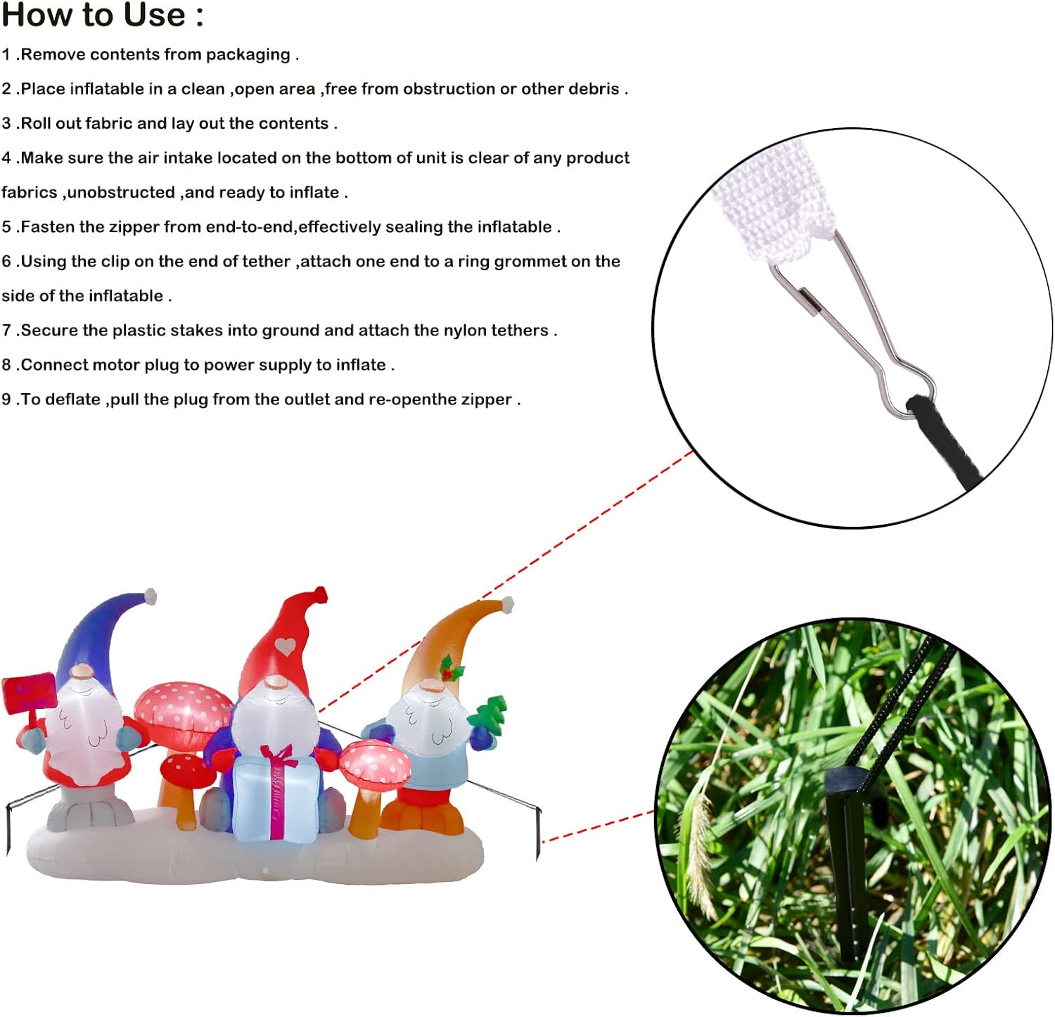 Nifti Nest 7 Ft Long x 4 Ft Tall Christmas Gnome, Christmas Inflatable Decorations with LED Lights, Xmas Gnomes Holiday Blow Up Outdoor Yard Decoration for Holiday Christmas Party Garden : Patio, Lawn & Garden