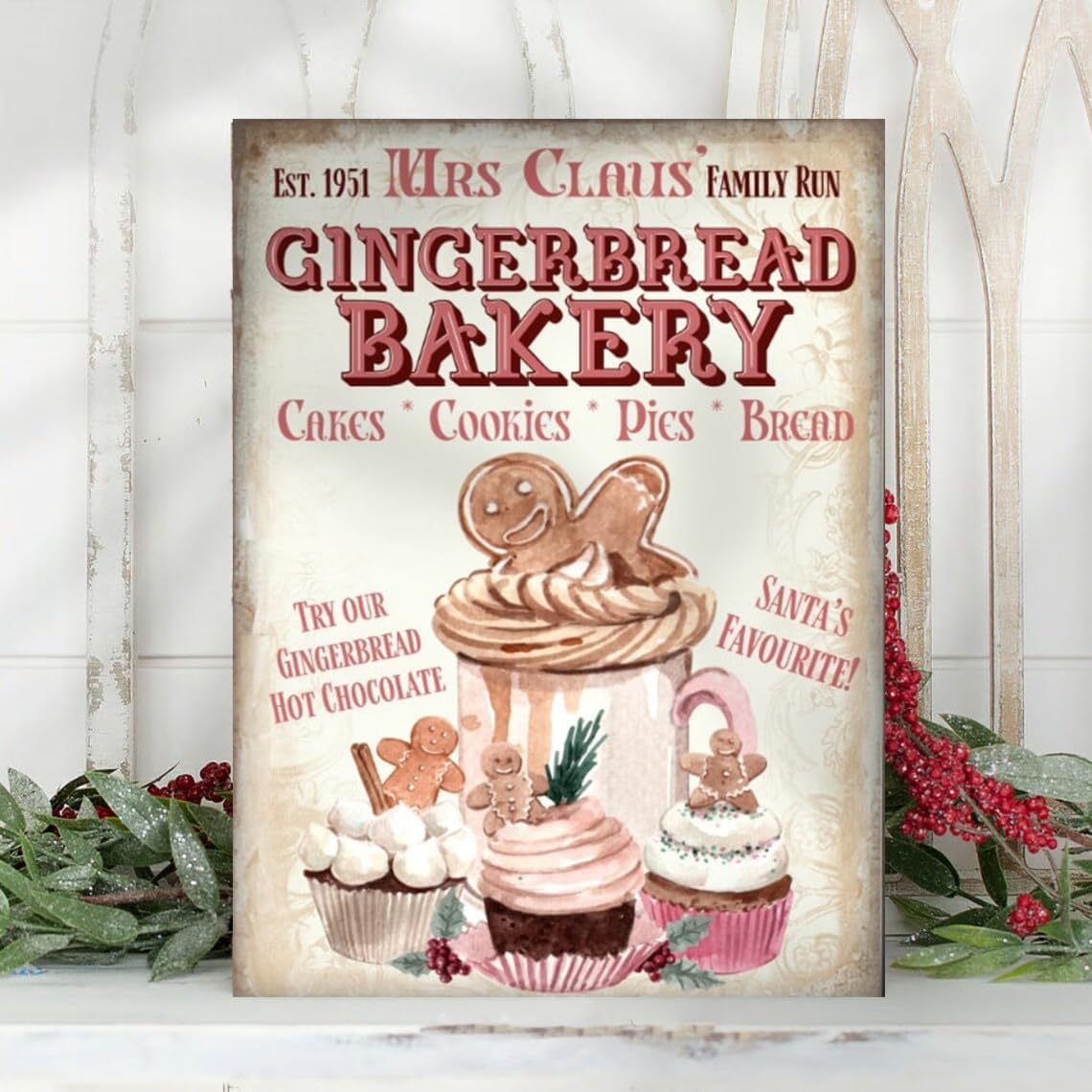 Yunking 1A Metal Tin Signs Gingerbread Bakery, Wall Decor, Holiday Poster Decoration, Christmas Party Sign, Sweet Treats 8X12 Inch