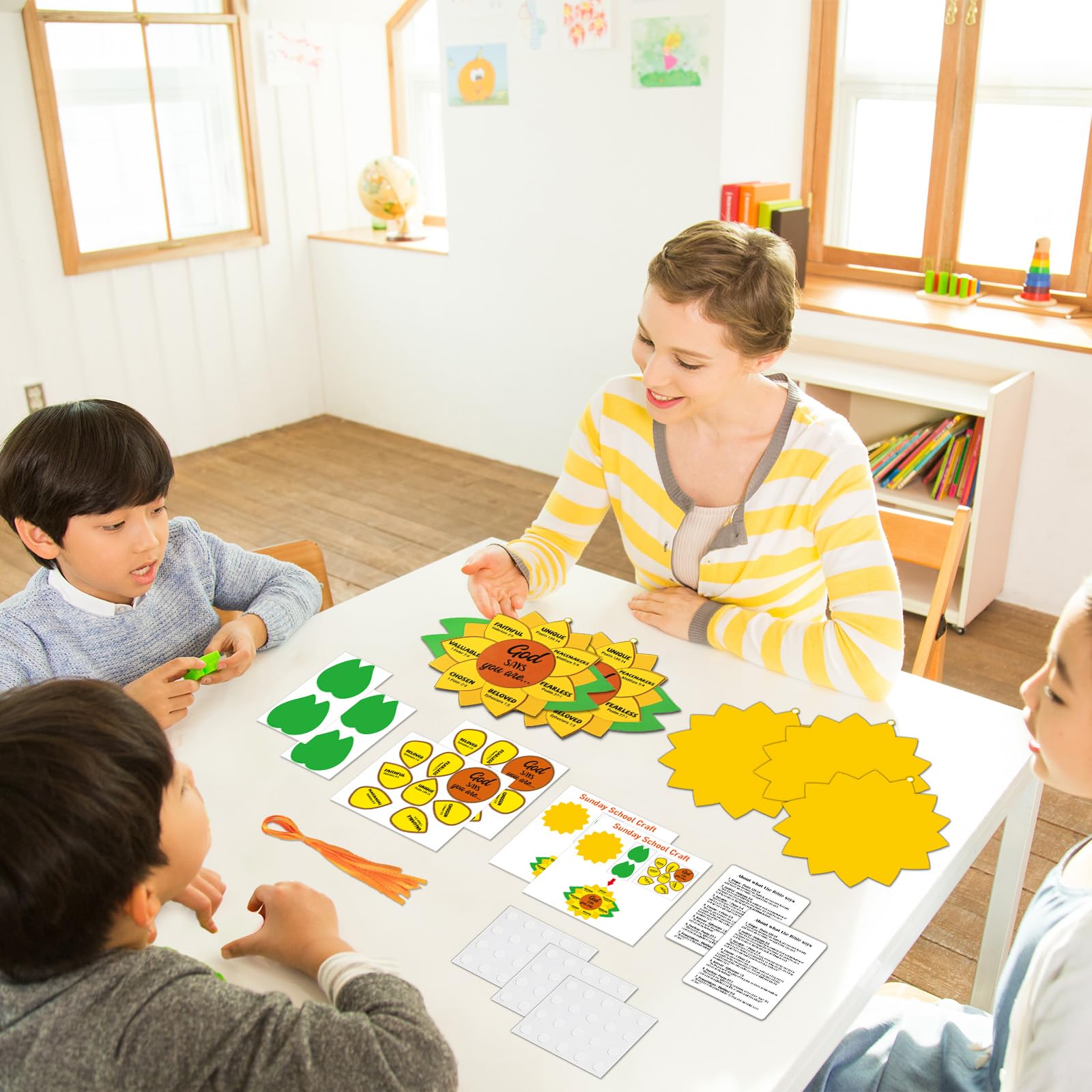Qyeahkj 24 Set God Says You are Sunflower Craft Kit for Kids Sunday School Christian Crafts Sunflowers Cardboard with Religious Sticker Bible DIY Gift for VBS Home Decor Game Classroom Church Activity - Image 6