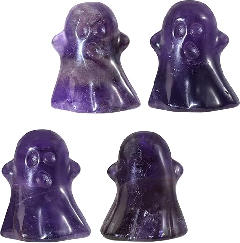 Miniatura 4 de SUNYIK 2 mini estatuas de fantasma de cristal, talladas a mano, decoración de bruja para fiesta de Halloween, hogar, oficina, mesa, amatista