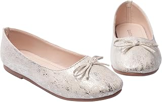 Kids Girls Glitter Ballet Flats | Soft Bow Detail | Sparkly Belly Shoes | Lightweight Slip-On Footwear | Festive for Kids