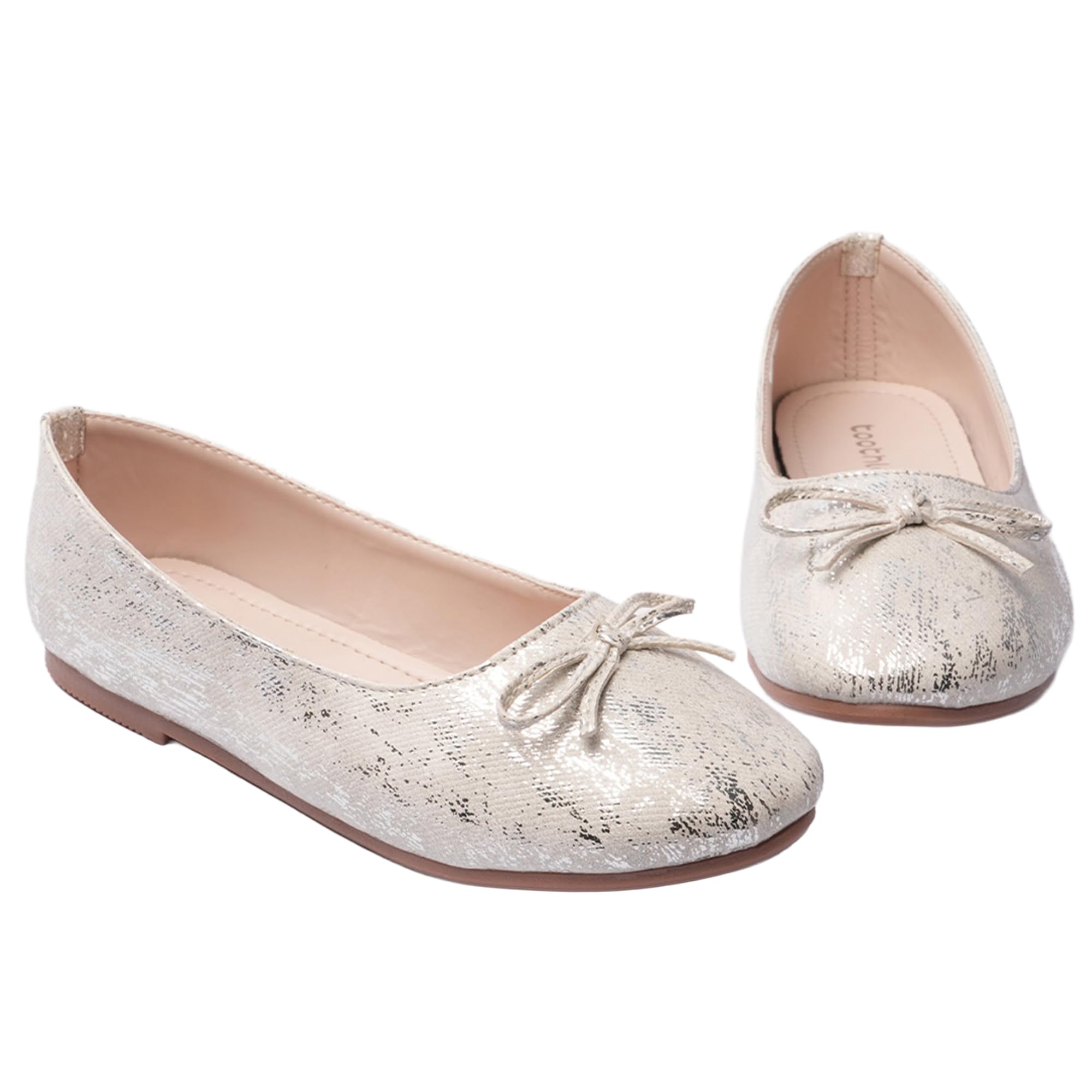 toothless Kids Girls Glitter Ballet Flats | Soft Bow Detail | Sparkly Belly Shoes | Lightweight Slip-On Footwear | Festive for Kids