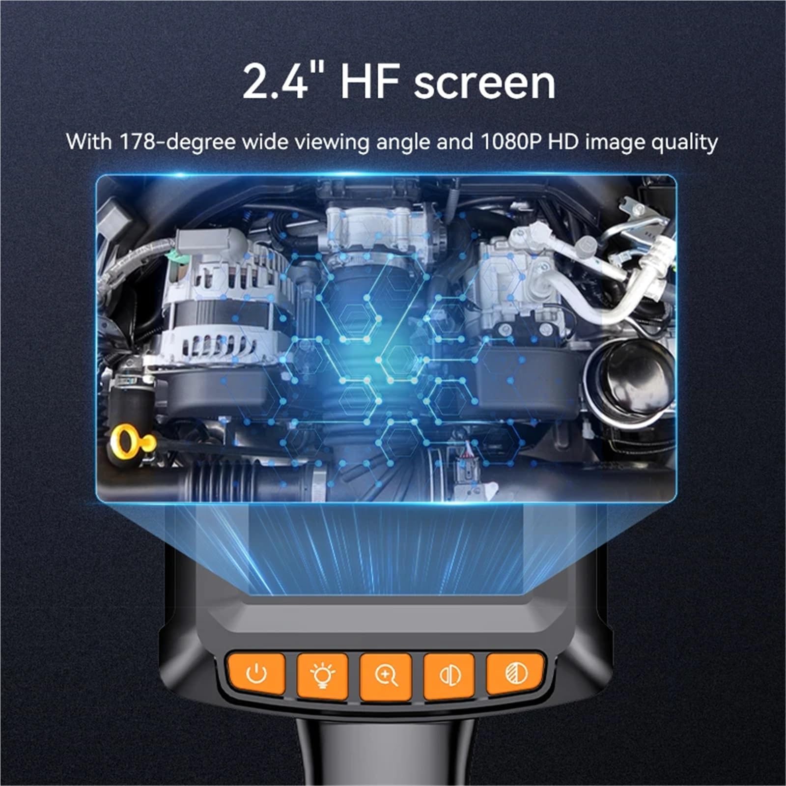 Industrial Endoscope Camera 2.4'' LCD Digital Handheld Borescope IP67 Waterproof HD1080P 8mm Pipe Sewer Semi-Rigid Cable(10m,128A Single Lens)