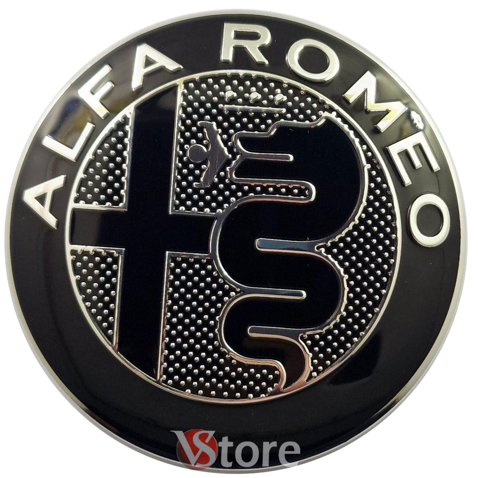 2 Emblems Compatible with Alfa Romeo Car Logo 74mm New Black for Front and Rear Bonnet Emblem Metal Badges