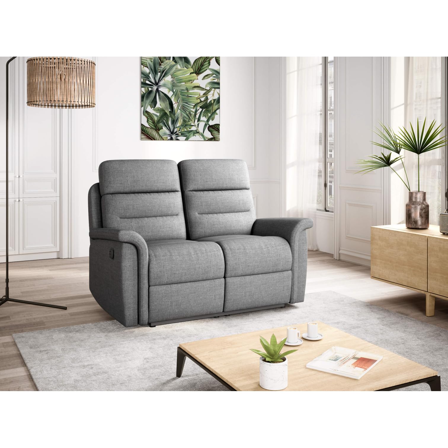 LOUNGITUDE - Canapé 2 Places de Relaxation en Tissu - Gris Clair