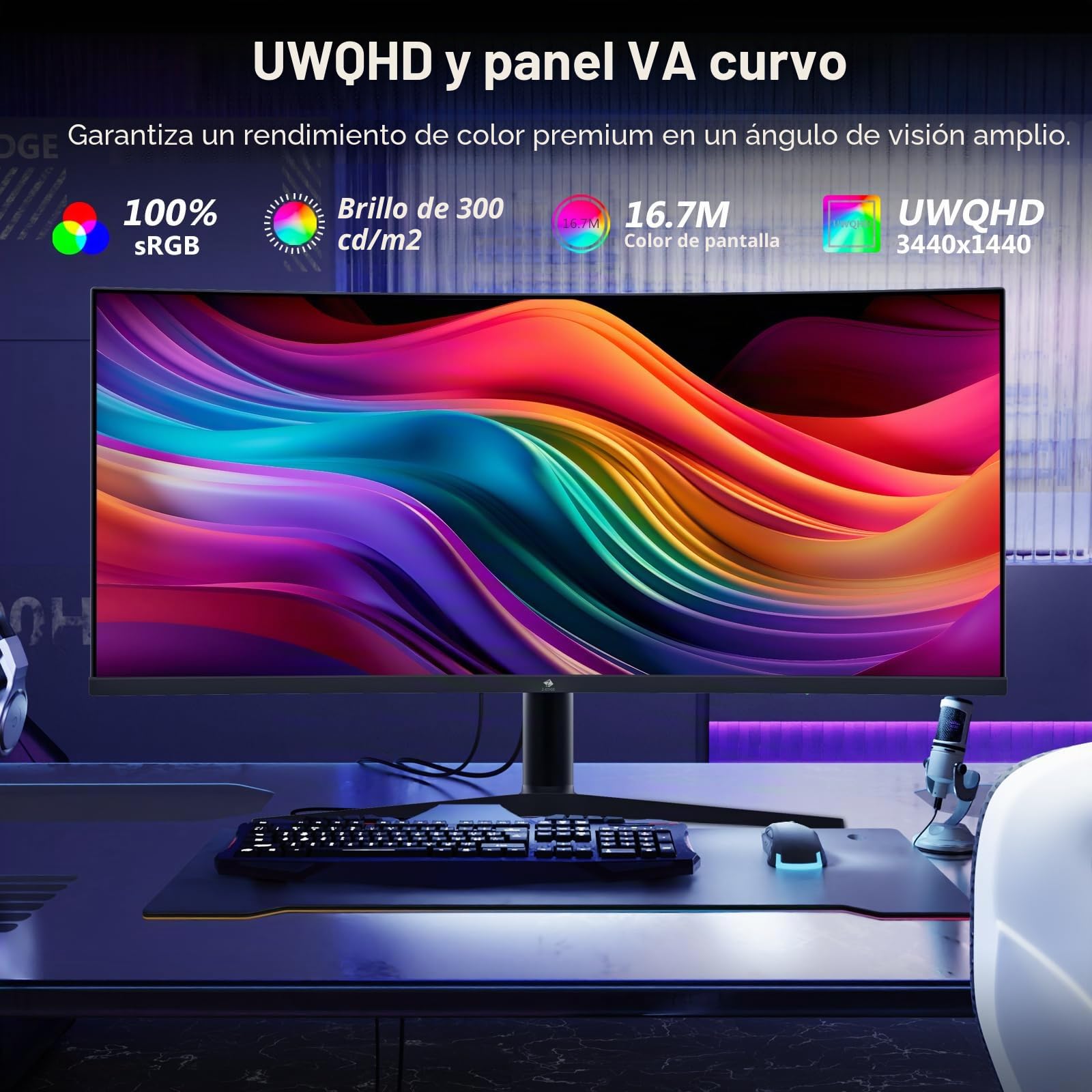 Z-Edge Monitor Gaming Curvo 34 Pulgadas, 165Hz, 3440x1440, 1ms MPRT, Altura & Inclinación Ajustables, Pantalla Ultra Ancho 21:9, FreeSync, 1500R VA, 2* HDMI2.0 &2* DP1.4, RGB, VESA 100 * 100mm
