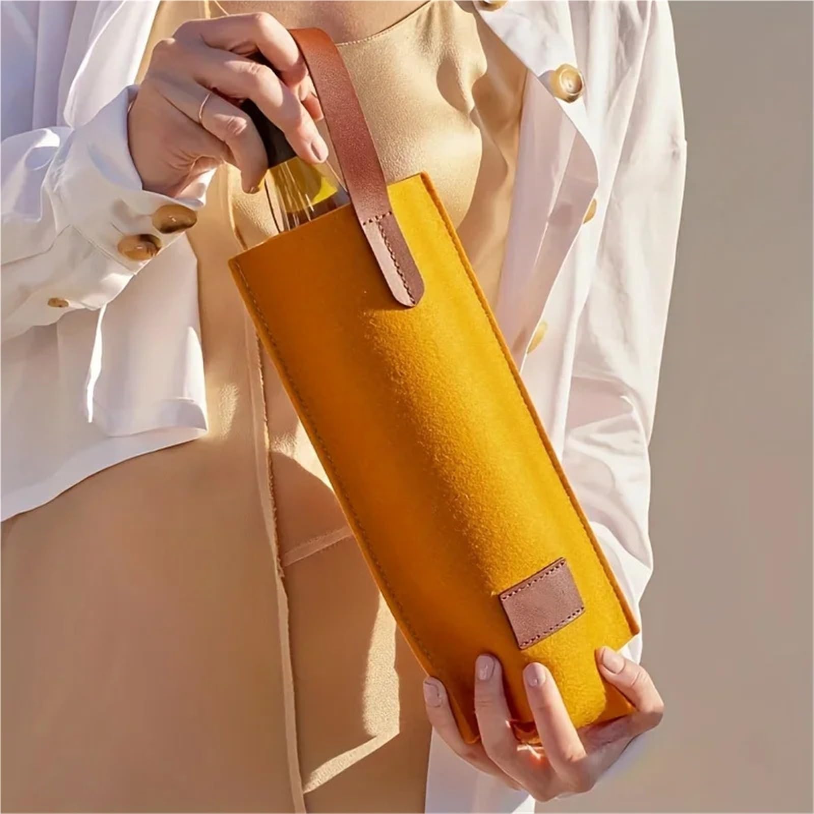 Borsa Per Bottiglia Di Vino Felt Single Bottle Wine Tote Carrier