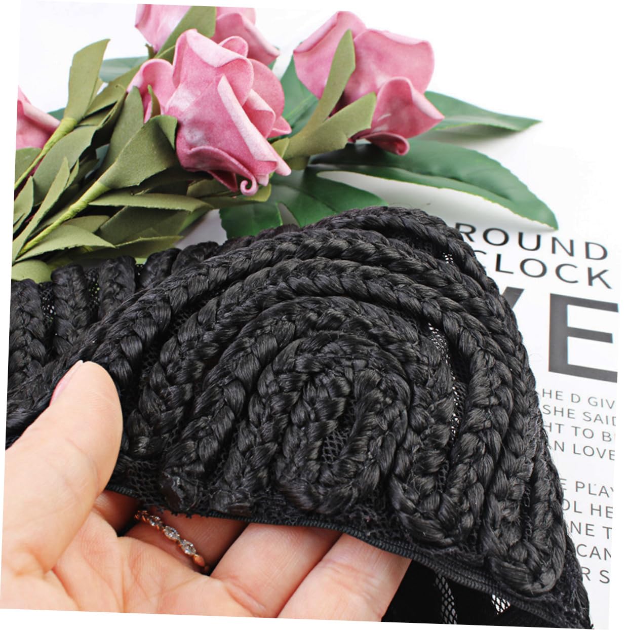 NOLITOY 2pcs Wigs Has Wig Hair Weaving Net Crochet Cornrows Cap Bonnet for Braids Braided Hair Net Mesh Hair Wraps Liner Weaving Caps Crochet Net Cap for Hair Crochet Black