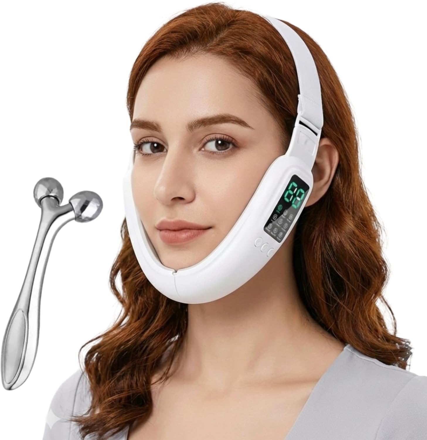 V-Face Machine and Electric Double Chin Device with 15 Gear Adjustable Intensities and 8 Modes – Intelligent Double Chin Machine for V-face. Free 3D Face Roller for Skin Care