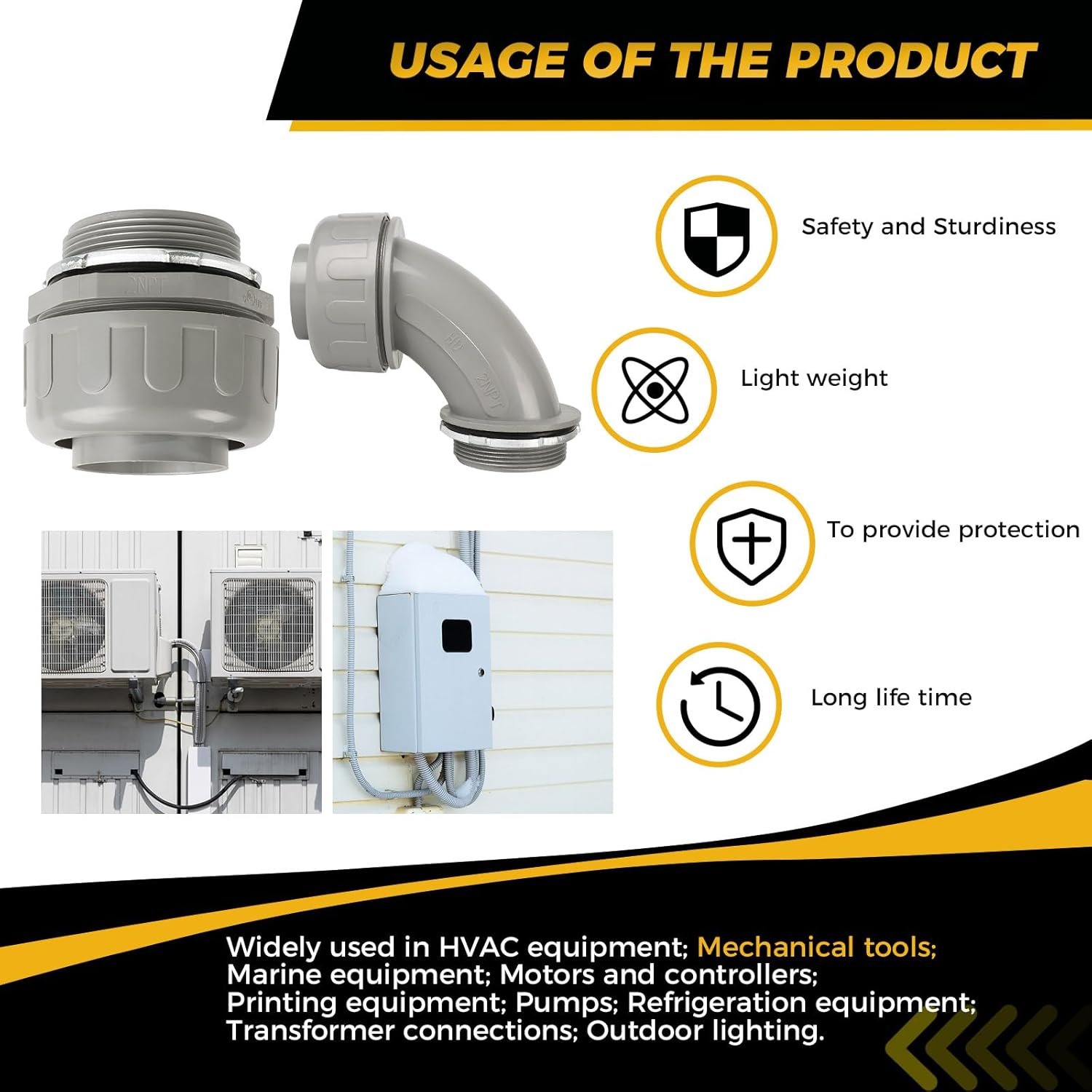 Conduit Connectors, 2 Inch Liquid Tight Connector NPT Non-Metallic for PVC Electrical Flexible Conduit Fittings, 4 Straight and 2 Angle 90 Degree, UL Listed, Grey (6-Pack)