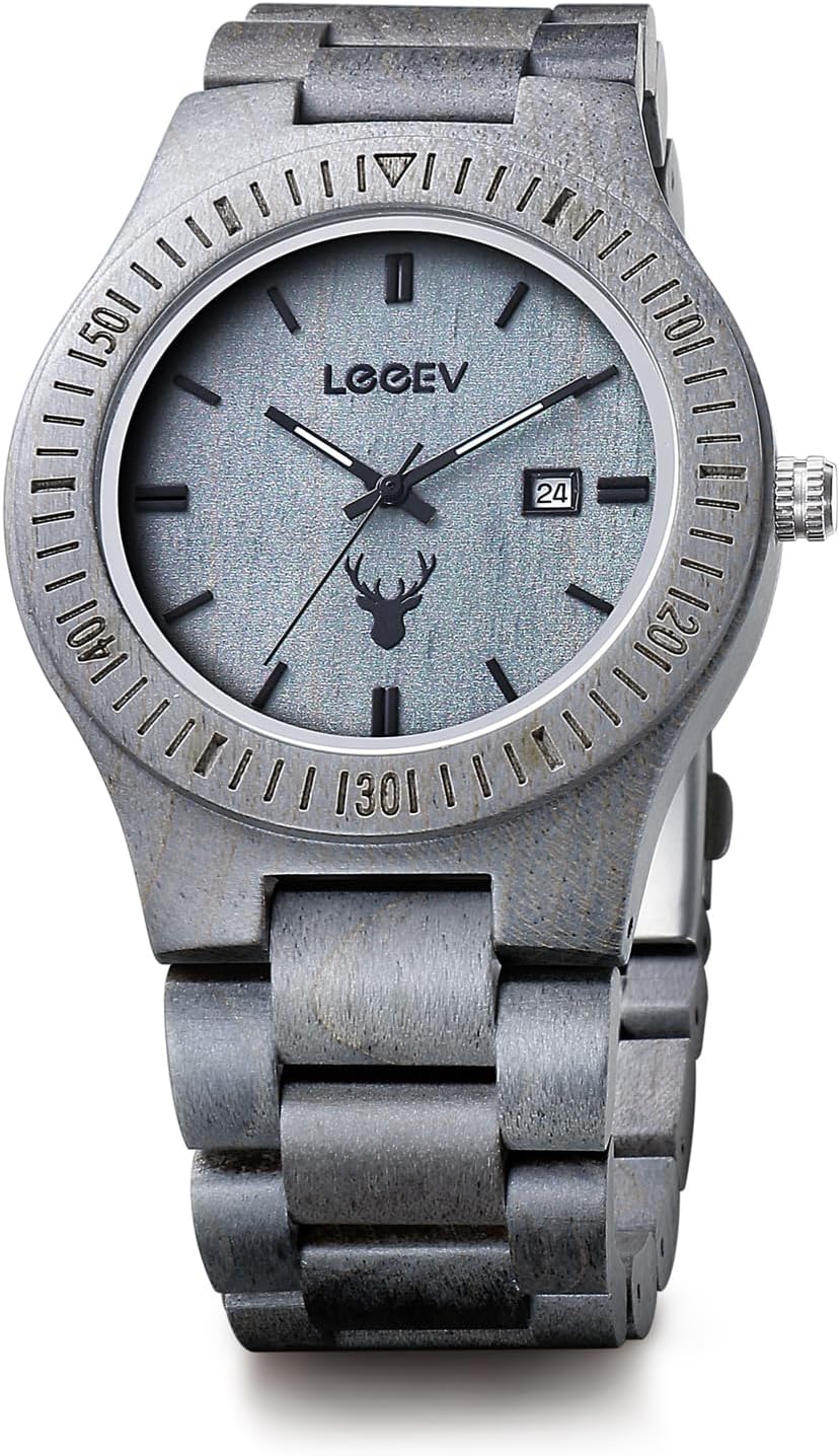 Wooden Watches, Uwood Series Zebra Sandalwood Japanese Quartz Analog Watch for Men with Calendar Unisex Wristwatch