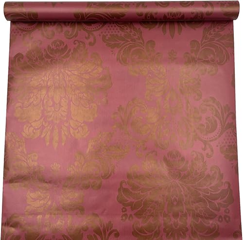 Miniatura 2 de Yifely Papel autoadhesivo 17.7x118.1 in de los muebles del PVC del trazador de líneas del cajón del estante del damasco dorado rojo