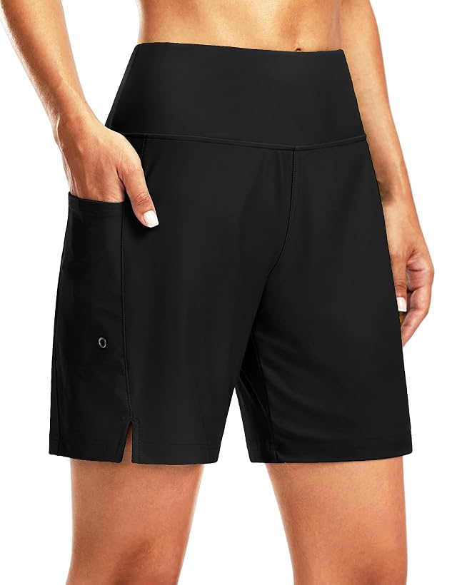 G Gradual Womens 7 Long Swim Board Shorts High Waisted Quick Dry Beach Swimming Shorts for Women with
