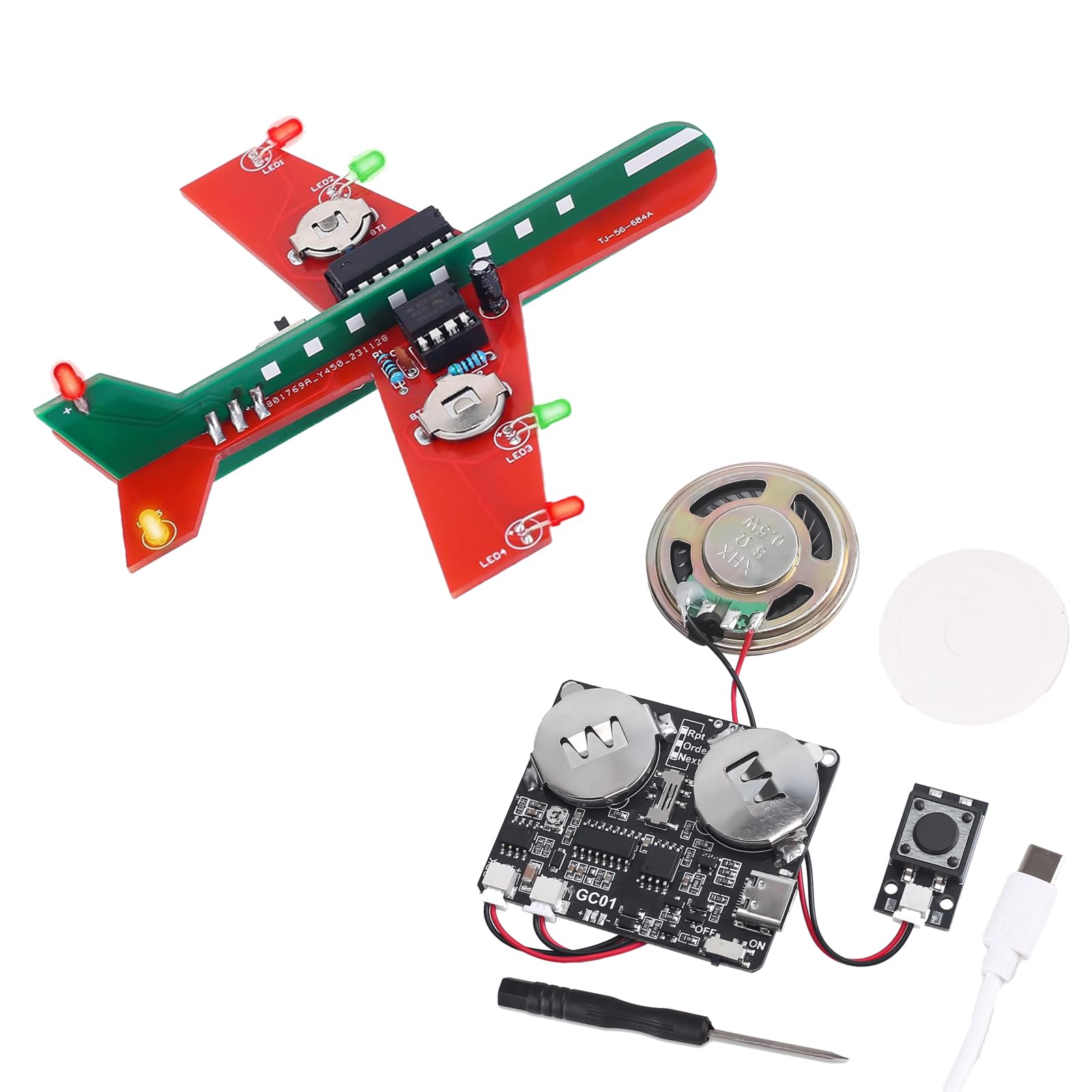 ICSTATION Learning Soldering DIY Airplane Kit for Beginners, Downloadable Sound Module Voice Button for DIY Personalized Voice, High School Student Back to School Soldering Practice STEM Education