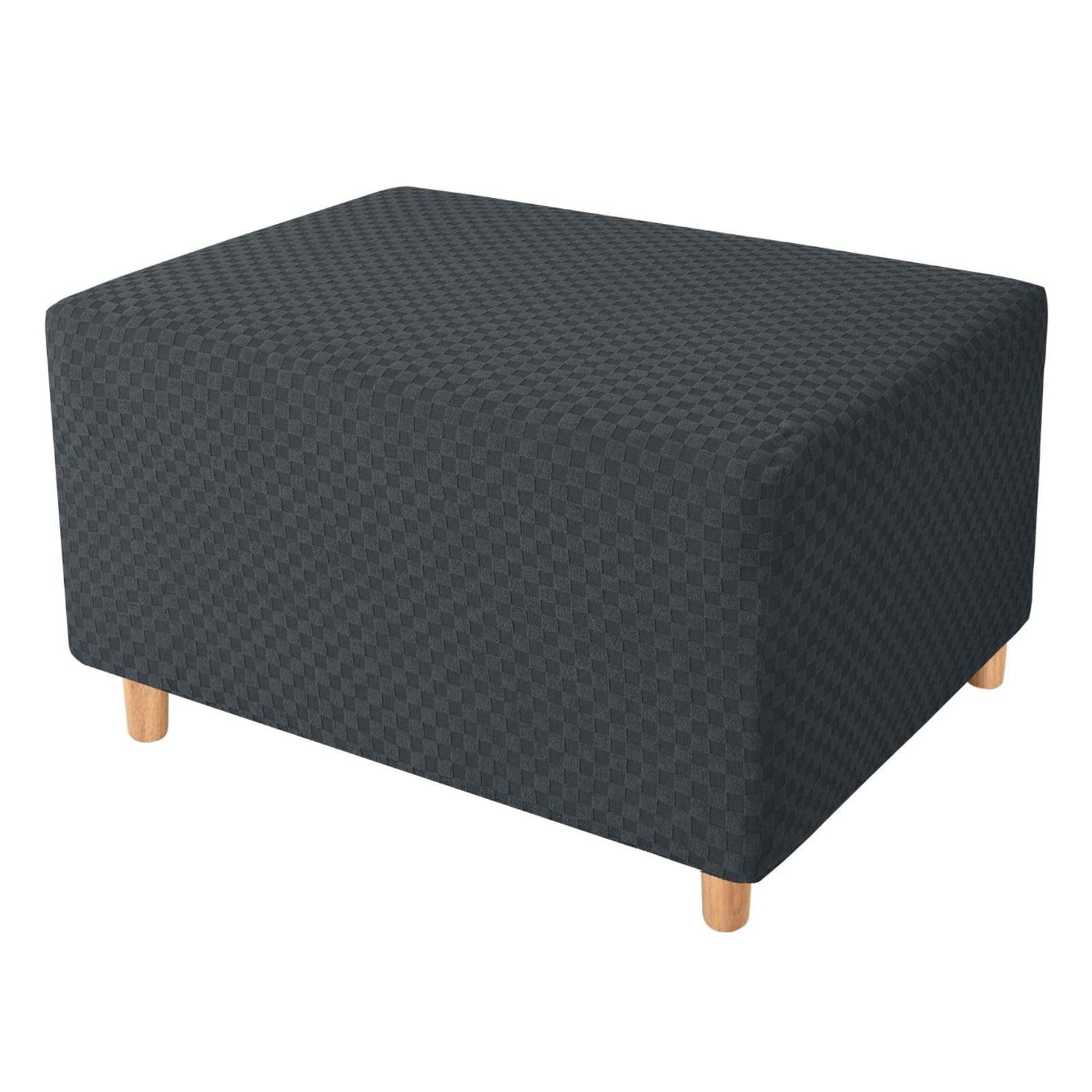 Stretch Ottoman Slipcovers, Rectangle Footstool Protector Jacquard Soft Footrest Covers Non Slip Washable Furniture Protector For Living Room-gray-X-Large