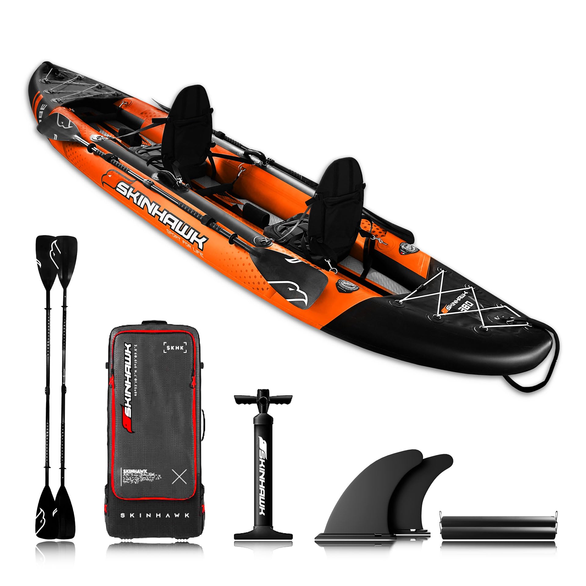 SKINHAWK Exclusiv Orange kajak zestaw 380 – ponton – 380 x 96 cm – kajak dla 2 osób