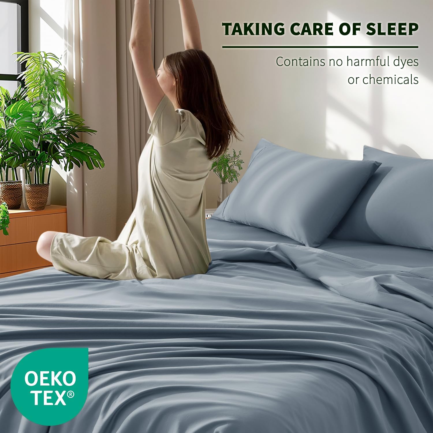 Luxury 1000 High Thread Count Egyptian Cotton Bed Sheets 4 PC, 100% Egyptian Cotton Sheets Set, Breathable & Cooling Sheets(King,French Blue)