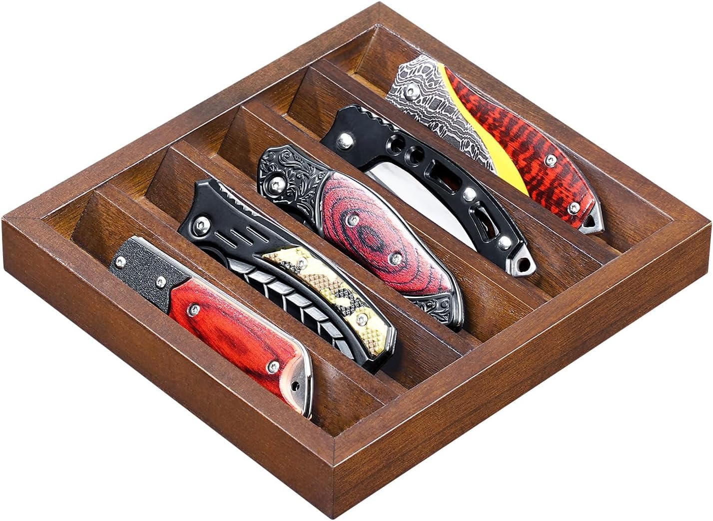 Vitrina para cuchillos, soporte de madera para colección de cuchillos de bolsillo, nogal