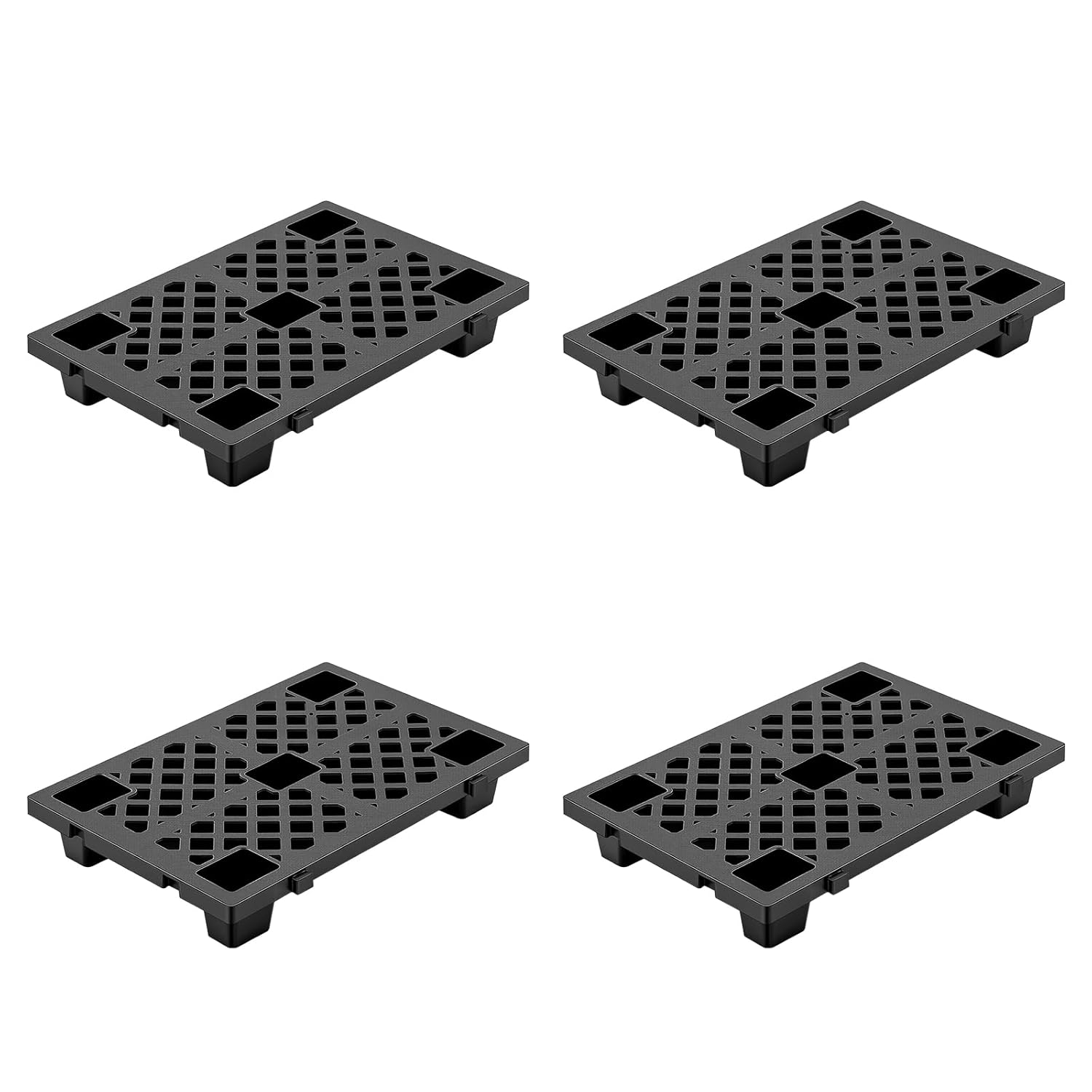 4 Pcs Plastic Pallet, Modular Stackable Ventilation Pallet, 2200lbs Capacity Heavy-Duty Forkliftable Tray for Garage, Workshop, Easy to Clean, 23.6"l x 15.7"w x 3.9"h