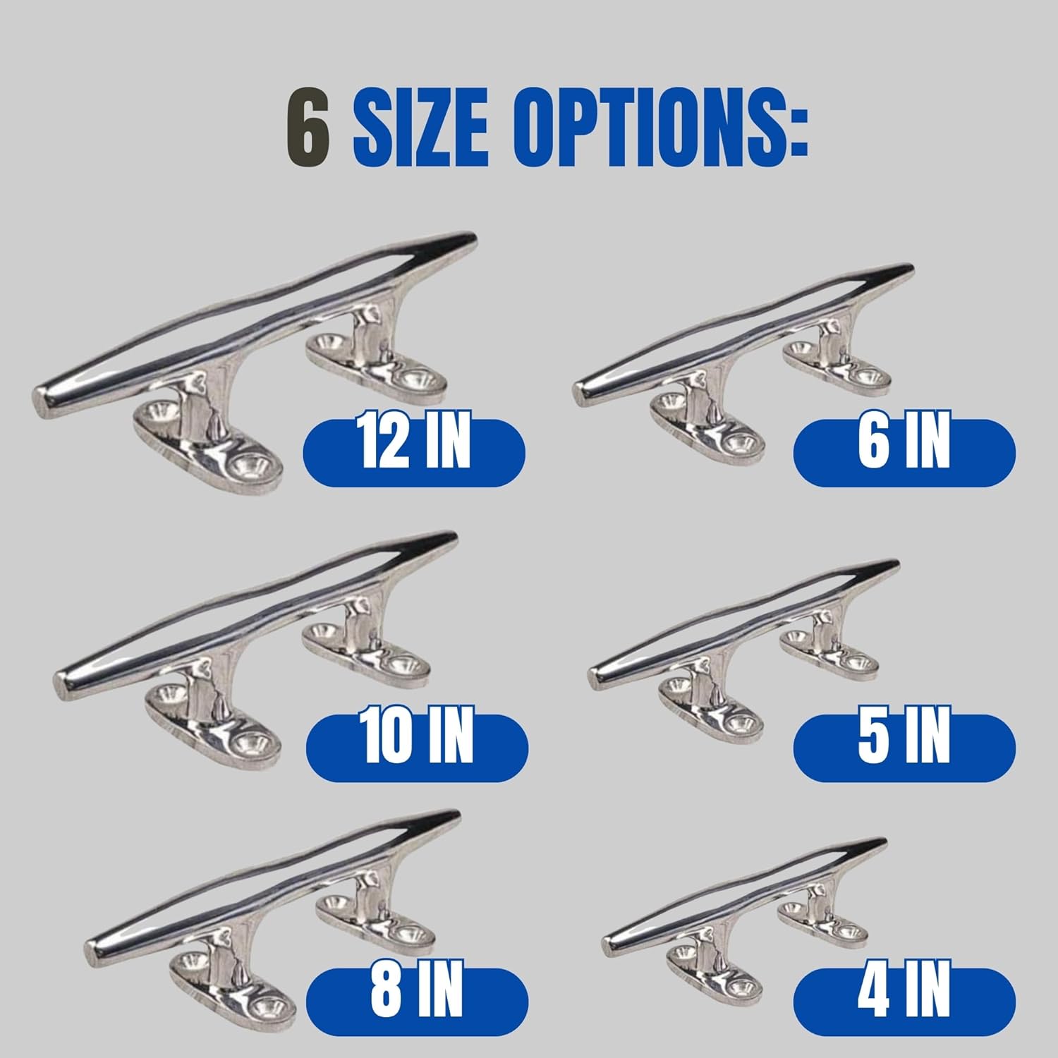 MarineNow Heavy Duty Hollow Base Boat Cleat – 316 Stainless Steel Herrishoff Style Dock Cleat – Sizes 4", 5", 6", 8", 10", 12" – Marine-Grade for Sailboat, Powerboat, Dock & Pier Mooring