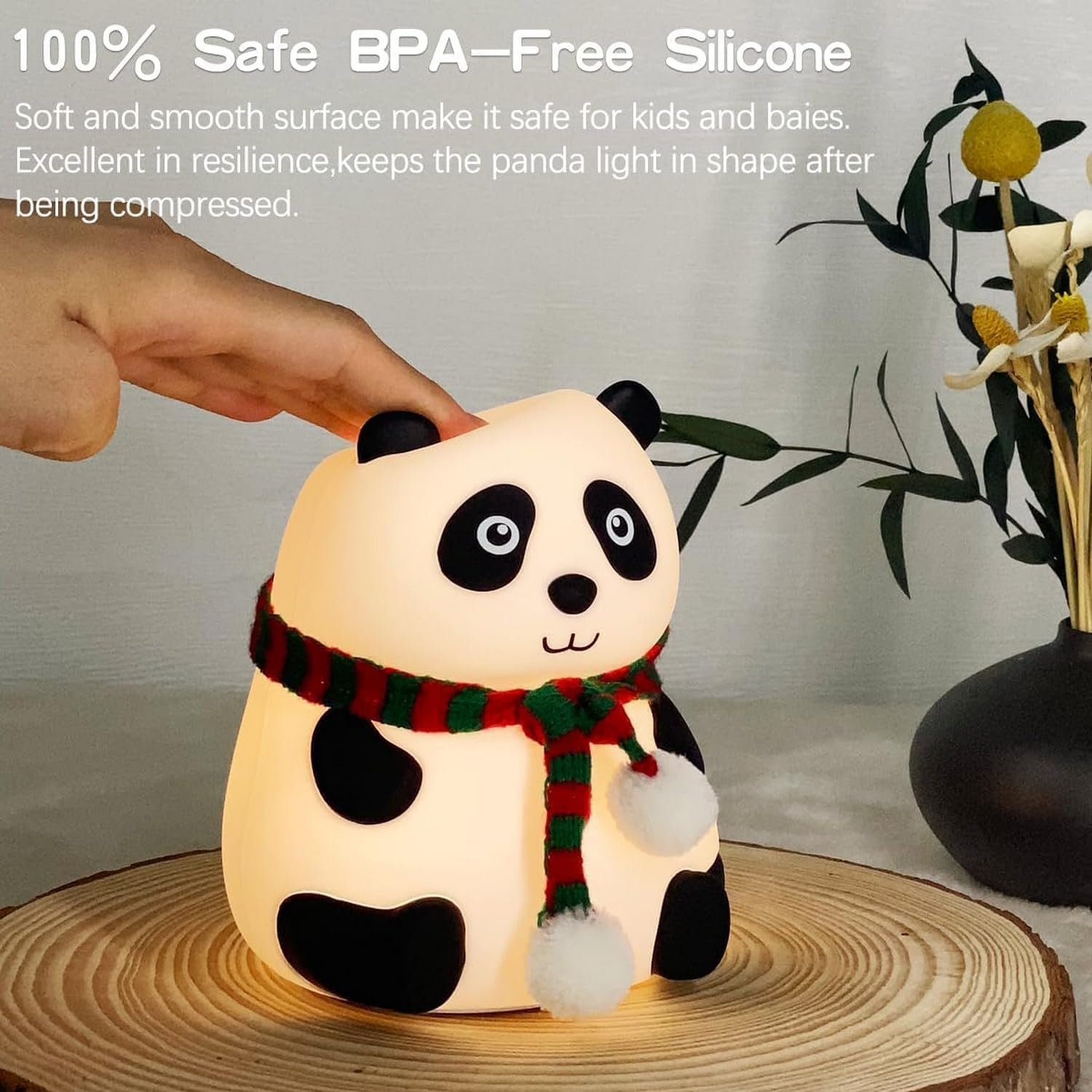 TAKASH Panda Night Light for Kids - Soft Silicone Rechargeable Lamp with Tap Control, Multi-Color Modes, and Non-Slip Base - Perfect for Bedside, Baby Rooms, and Gifting 2