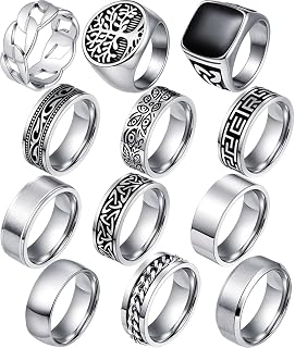WAINIS 12Pcs Stainless Steel Vintage Signet Rings for Men