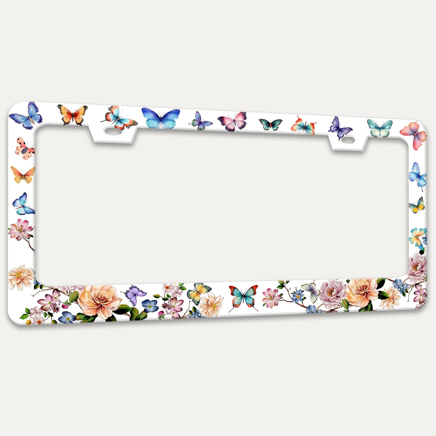 Colorful Butterfly Flowers License Plate Frame Beautiful Butterflies License Plate Holders Funny Stainless Steel Auto Accessory Bracket 2 Hole With Screws Universal Us Car License Plate Frames 6x12 In - Image 7