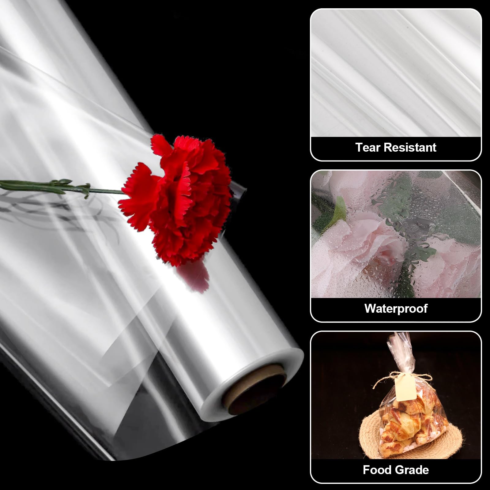 STARVAST 2 Stück 80CM x 30M Klare Cellophan Rolle - 3 Mil Dicke Zellophan Transparent, Klare Cellophan-Taschen Großes, Klares Verpackungspapier für Blumen Geschenkkörbe Wrap
