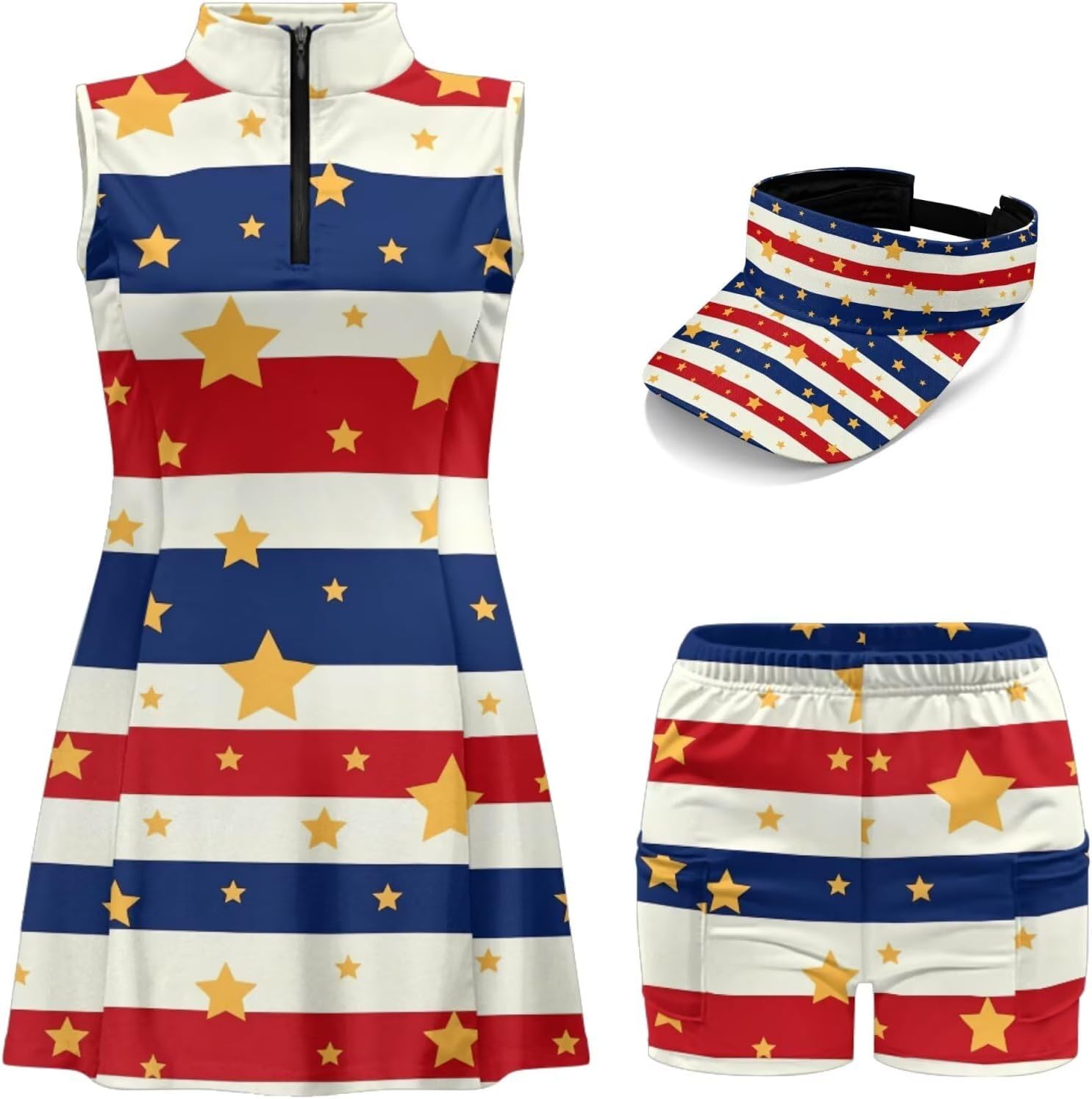 COEQINE Athletic Dresses for Women Tennis Dress with Shorts Pockets Hat for Sun Protection 3 Pcs,XS-2XL