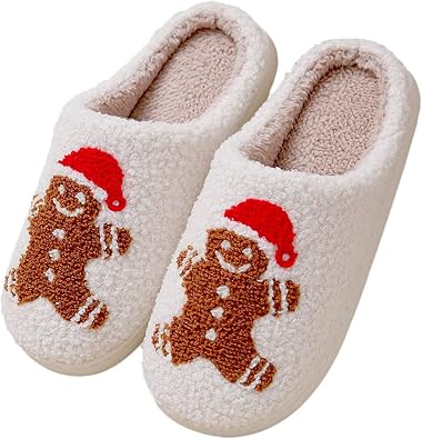 Womens Mens Christmas Slippers Plush Pattern Slippers Fuzzy Warm Comfy Winter Indoor Outdoor House Shoes