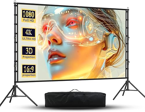 Miniatura 9 de Pantalla de proyector para exteriores con soporte, pantalla de proyector portátil de 120 pulgadas con soporte resistente, pantalla de proyección