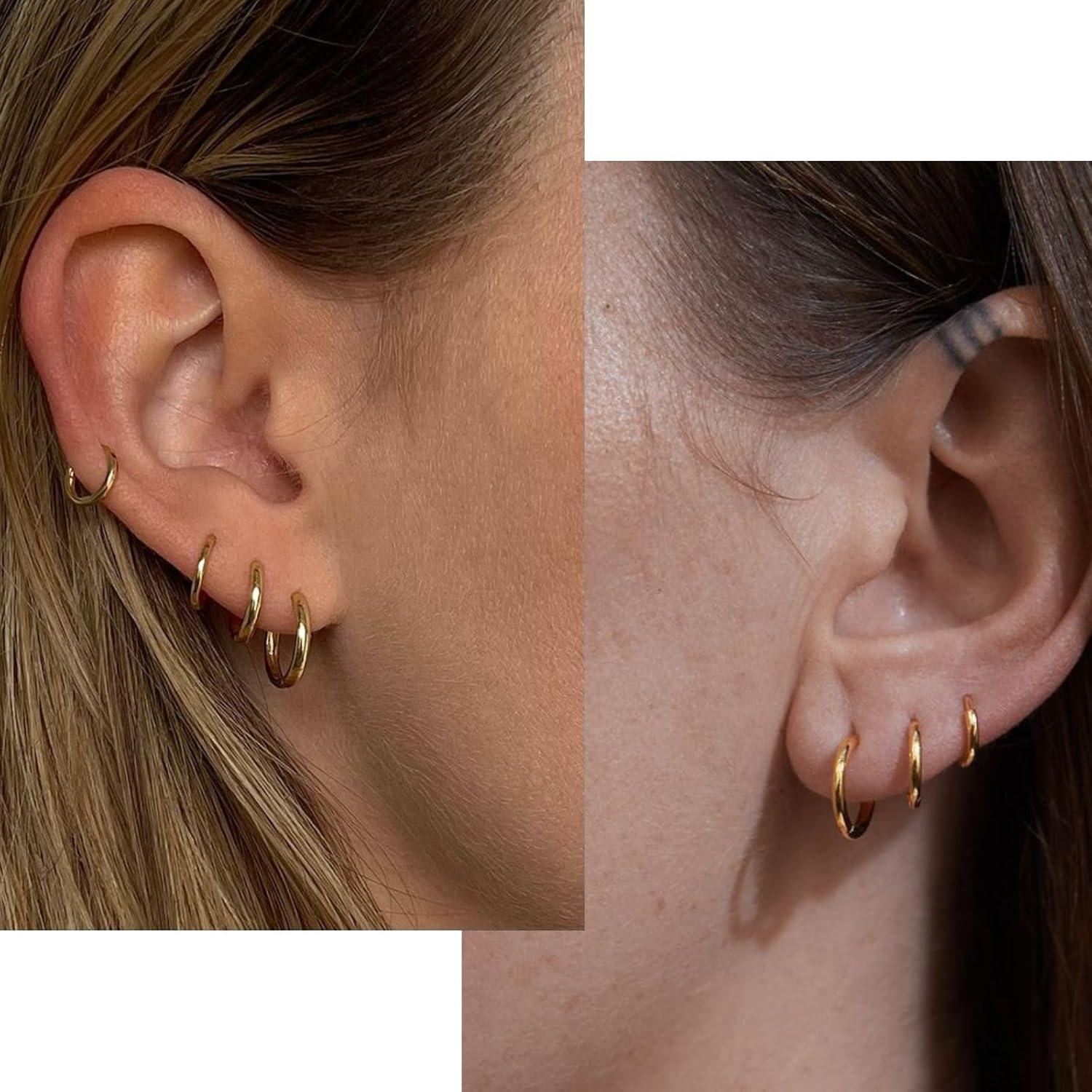 BLISI G23 Titanium Hoop Earrings, Hinged Huggie Hoop Earrings for Lobe Cartilage 8mm/10mm/12mm Hypoallergenic Lightweight Huggie Hoops Earring with 14K Gold Plated Earrings for Women Men - Image 4