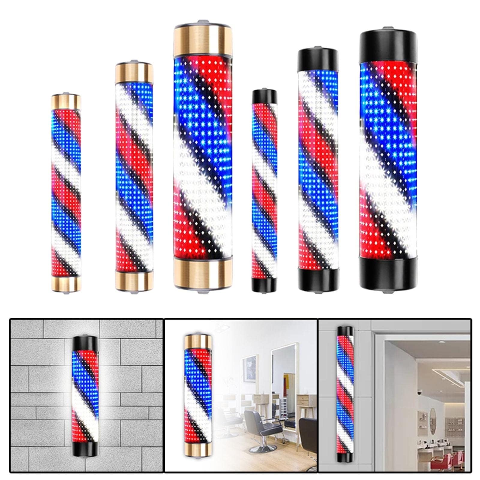 Lampa ścienna LED Wodoodporny Słupek Do Salonu Fryzjerskiego Obrotowe Światło Salon Fryzjerski Kryty Neon Oświetlenie Wiszące Na Ścianie Piękno W Paski balkonu, korytarza(Black,15x125cm)